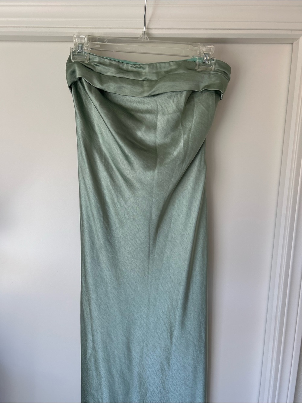 Strapless Satin Maxi Dress in Sage Green - Picture 2 of 5